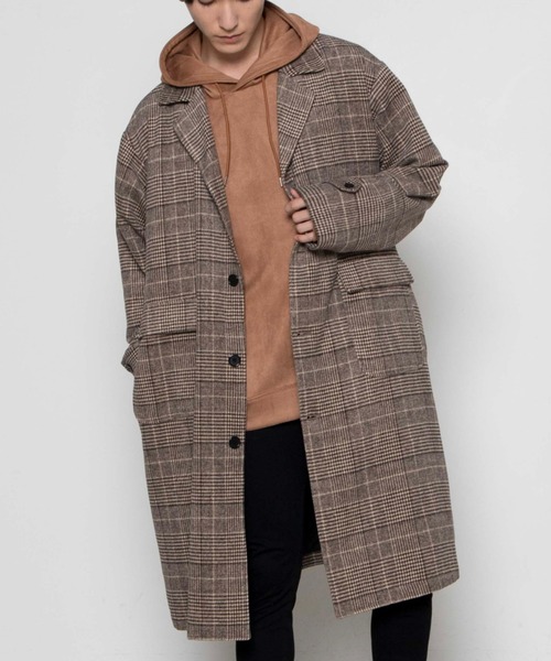 WEGO(ウィゴー)の「WEGO/ウールライクチェックオーバーコート(チェスターコート・メンズ・ベージュ系その他2/グレー系その他2・MEDIUM/LARGE)」の2枚目の写真
