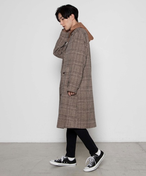 WEGO(ウィゴー)の「WEGO/ウールライクチェックオーバーコート(チェスターコート・メンズ・ベージュ系その他2/グレー系その他2・MEDIUM/LARGE)」の13枚目の写真