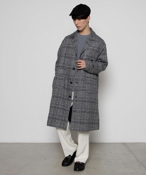 WEGO(ウィゴー)の「WEGO/ウールライクチェックオーバーコート(チェスターコート・メンズ・ベージュ系その他2/グレー系その他2・MEDIUM/LARGE)」の5枚目の写真