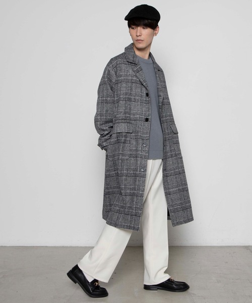 WEGO(ウィゴー)の「WEGO/ウールライクチェックオーバーコート(チェスターコート・メンズ・ベージュ系その他2/グレー系その他2・MEDIUM/LARGE)」の12枚目の写真