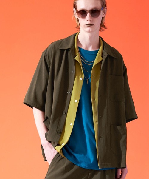 ENDER PRODUCTS（エンダープロダクツ）の「ビッグシルエット ブライトポプリン S/Sワイドワークシャツ【ENDER PRODUCTS/エンダープロダクツ】（シャツ/ブラウス・メンズ・キナリ/ブラウン/ライラック/グレイッシュブルー/グレイッシュベージュ/ブラック・M/L）」の3枚目の写真