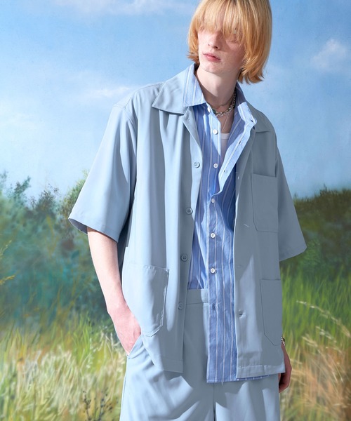 ENDER PRODUCTS（エンダープロダクツ）の「ビッグシルエット ブライトポプリン S/Sワイドワークシャツ【ENDER PRODUCTS/エンダープロダクツ】（シャツ/ブラウス・メンズ・キナリ/ブラウン/ライラック/グレイッシュブルー/グレイッシュベージュ/ブラック・M/L）」の5枚目の写真