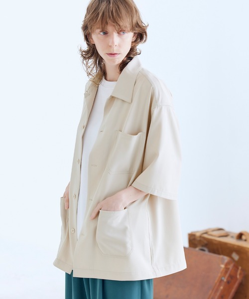 ENDER PRODUCTS（エンダープロダクツ）の「ビッグシルエット ブライトポプリン S/Sワイドワークシャツ【ENDER PRODUCTS/エンダープロダクツ】（シャツ/ブラウス・メンズ・キナリ/ブラウン/ライラック/グレイッシュブルー/グレイッシュベージュ/ブラック・M/L）」の7枚目の写真