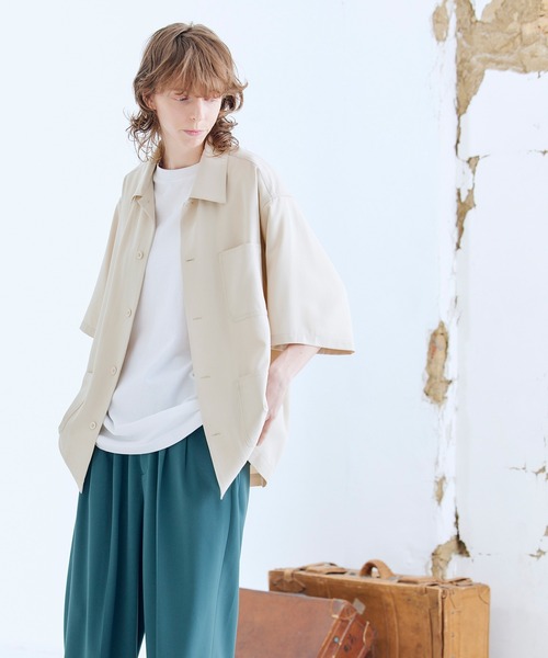 ENDER PRODUCTS（エンダープロダクツ）の「ビッグシルエット ブライトポプリン S/Sワイドワークシャツ【ENDER PRODUCTS/エンダープロダクツ】（シャツ/ブラウス・メンズ・キナリ/ブラウン/ライラック/グレイッシュブルー/グレイッシュベージュ/ブラック・M/L）」の8枚目の写真