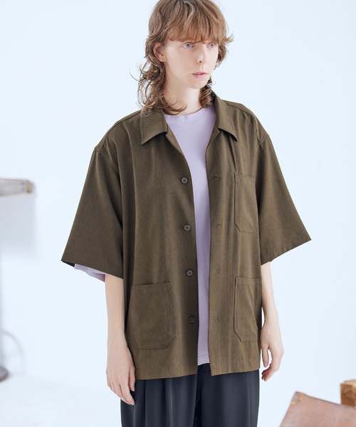 ENDER PRODUCTS（エンダープロダクツ）の「ビッグシルエット ブライトポプリン S/Sワイドワークシャツ【ENDER PRODUCTS/エンダープロダクツ】（シャツ/ブラウス・メンズ・キナリ/ブラウン/ライラック/グレイッシュブルー/グレイッシュベージュ/ブラック・M/L）」の16枚目の写真