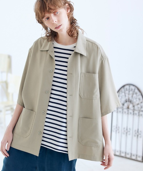 ENDER PRODUCTS（エンダープロダクツ）の「ビッグシルエット ブライトポプリン S/Sワイドワークシャツ【ENDER PRODUCTS/エンダープロダクツ】（シャツ/ブラウス・メンズ・キナリ/ブラウン/ライラック/グレイッシュブルー/グレイッシュベージュ/ブラック・M/L）」の19枚目の写真