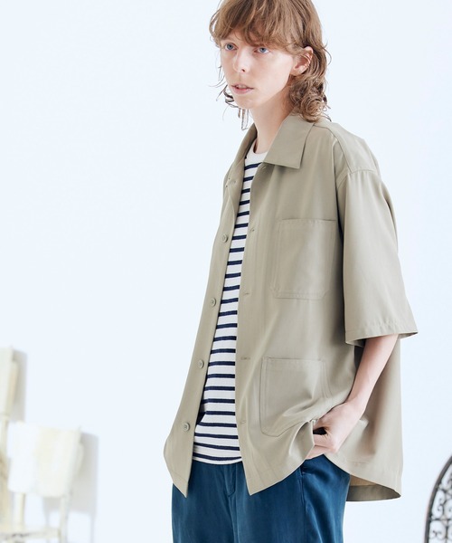ENDER PRODUCTS（エンダープロダクツ）の「ビッグシルエット ブライトポプリン S/Sワイドワークシャツ【ENDER PRODUCTS/エンダープロダクツ】（シャツ/ブラウス・メンズ・キナリ/ブラウン/ライラック/グレイッシュブルー/グレイッシュベージュ/ブラック・M/L）」の21枚目の写真