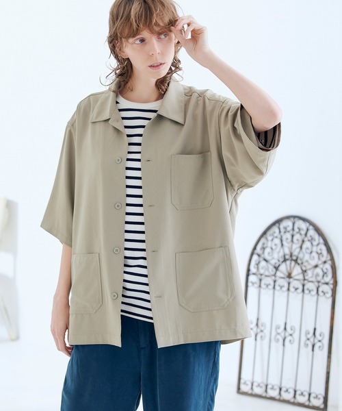 ENDER PRODUCTS（エンダープロダクツ）の「ビッグシルエット ブライトポプリン S/Sワイドワークシャツ【ENDER PRODUCTS/エンダープロダクツ】（シャツ/ブラウス・メンズ・キナリ/ブラウン/ライラック/グレイッシュブルー/グレイッシュベージュ/ブラック・M/L）」の22枚目の写真