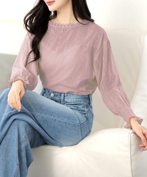 Amulet（アミュレット）の「大人気アイテム◎春も活躍♪レイヤードにも使える　フリルスタンドネックレースシフォンブラウス（シャツ/ブラウス・レディース・ホワイト/ベージュ/ブラック/ネイビー/ブラウン/グレー/ピンク/グリーン/ボルドー・M/L/XL）」の14枚目の写真