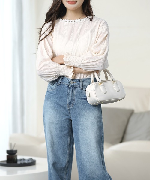 Amulet（アミュレット）の「大人気アイテム◎春も活躍♪レイヤードにも使える　フリルスタンドネックレースシフォンブラウス（シャツ/ブラウス・レディース・ホワイト/ベージュ/ブラック/ネイビー/ブラウン/グレー/ピンク/グリーン/ボルドー・M/L/XL）」の22枚目の写真