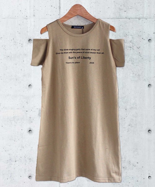 THE CASUAL（カジュアル）の「肩あきプリント半袖ワンピース キッズ（ワンピース・キッズ・ベージュ/ブラック系/モカ/杢グレー/グレー系/ブラック/ラベンダー/チャコール/ミント・140cm/120cm/160cm/150cm/130cm/110cm）」の2枚目の写真