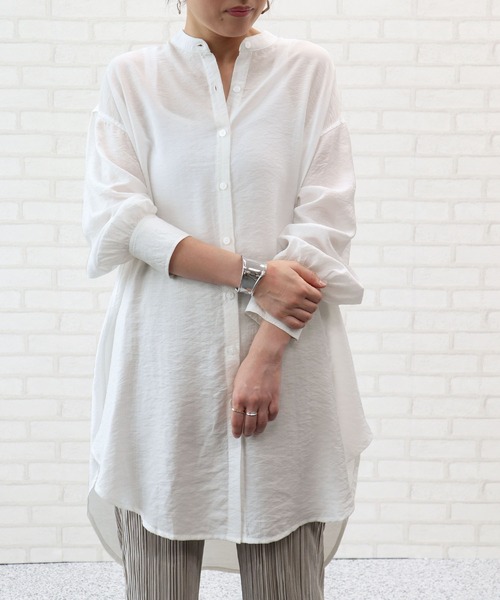 無条件 特別価格 シアー素材バンドカラーシャツ 感謝価格 Www Akronautoauction Com