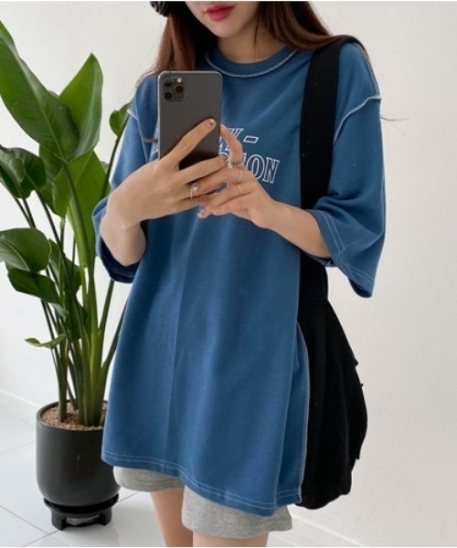 SONA（ソナ）の「SONYUNARA ステッチ半袖Tシャツ（Tシャツ/カットソー・レディース・アイボリー/ブラック/チャコールグレー/ブルー・FREE）」の7枚目の写真