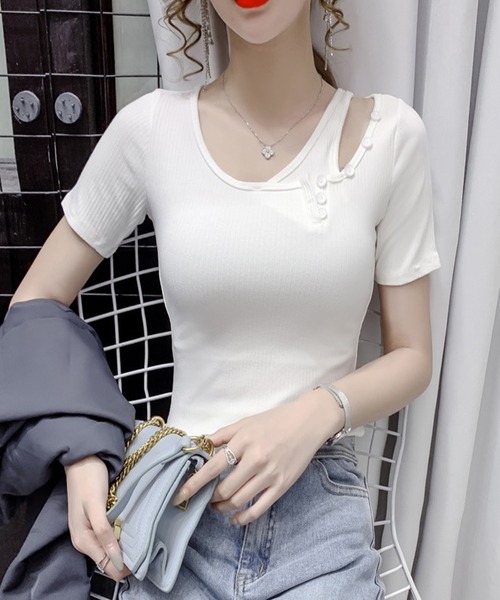 SPIGA（スピーガ）の「肩あき釦デザインリブニット（ニット/セーター・レディース・ホワイト/ピンク/イエロー・FREE）」の9枚目の写真