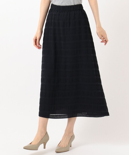 J.PRESS Ladies（J.プレス レディス）の「【洗える】シャーリングシャドーボーダー スカート（スカート・レディース・アイボリー系/ネイビー系・XS）」の2枚目の写真