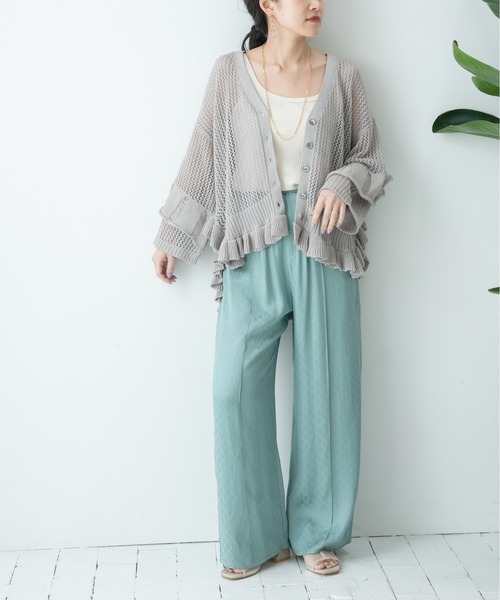 新品タグ付き　定価¥9,790 Eimee Law フリルダメージメッシュ　ニット　カーディガン セール】フリルダメージメッシュニットカーデ（カーディガン/ボレロ