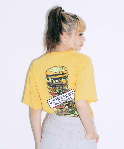 X-girl（エックスガール）の「HAMBURGER S/S TEE（Tシャツ/カットソー・レディース・ブラック/ホワイト/イエロー・L/XL/M/S）」の3枚目の写真