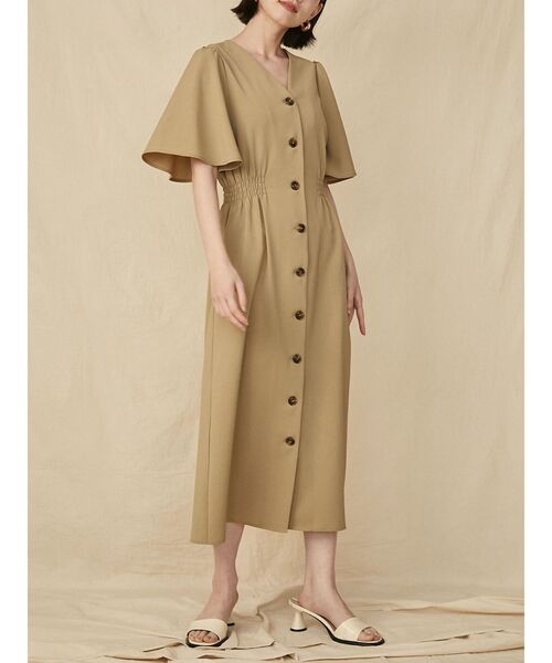 COTORICA(コトリカ)の「リネンライクVネックワンピース(ワンピース・レディース・ブラック/ベージュ/ダークオレンジ・FREE)」の1枚目の写真