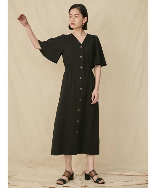 COTORICA(コトリカ)の「リネンライクVネックワンピース(ワンピース・レディース・ブラック/ベージュ/ダークオレンジ・FREE)」の5枚目の写真