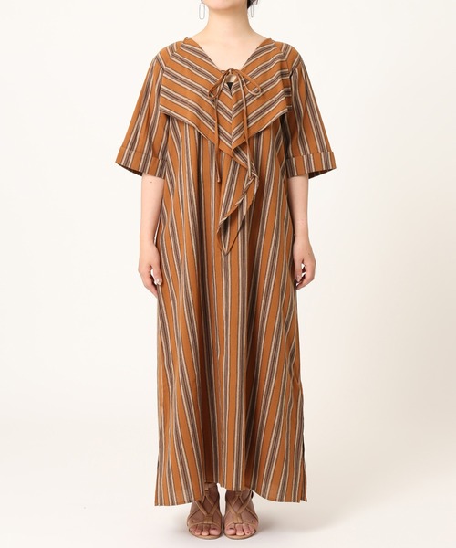 Simplicite(サンプリシテ)の「マルチストライプラッフルワンピース◆(ワンピース・レディース・オレンジ/グリーン・FREE)」の14枚目の写真