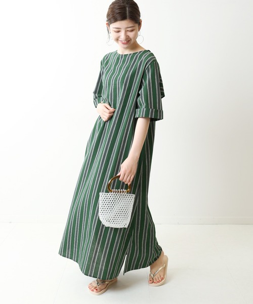 Simplicite(サンプリシテ)の「マルチストライプラッフルワンピース◆(ワンピース・レディース・オレンジ/グリーン・FREE)」の10枚目の写真