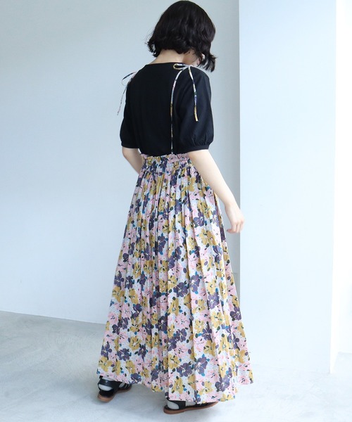 極美品 bulle de savon flower long skirt bulle de savon（ビュルデサボン）の「sunset flowerプリント