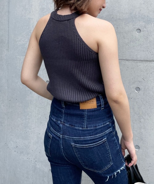 SPIRALGIRL(スパイラルガール)の「アメスリリブニット(ニット/セーター・レディース・ブラック/ブラウン/オフホワイト・FREE)」の8枚目の写真