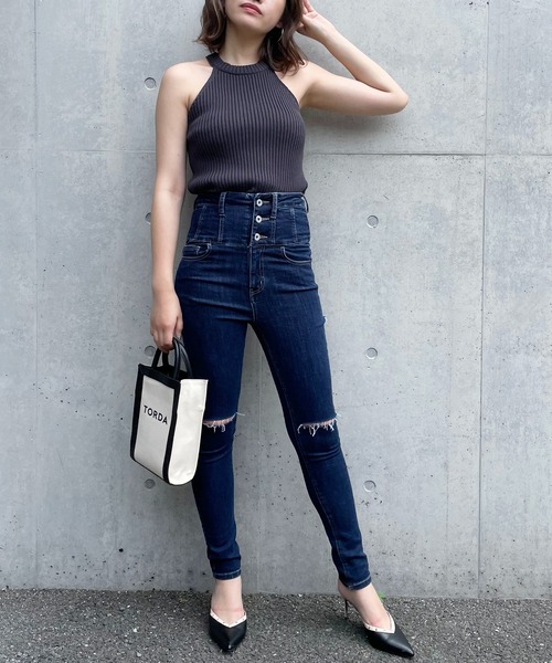 SPIRALGIRL(スパイラルガール)の「アメスリリブニット(ニット/セーター・レディース・ブラック/ブラウン/オフホワイト・FREE)」の11枚目の写真