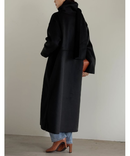 Re:EDIT（リエディ）の「[低身長/高身長サイズ有][2点セット]カットメルトンマフラー付きロングコート（チェスターコート・レディース・ベージュ/グリーン/モカ/ブラック・LARGE/MEDIUM/TALL/SHORT）」の8枚目の写真