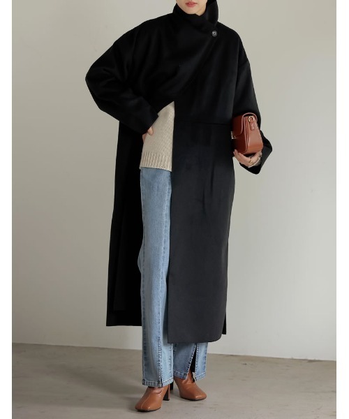 Re:EDIT（リエディ）の「[低身長/高身長サイズ有][2点セット]カットメルトンマフラー付きロングコート（チェスターコート・レディース・ベージュ/グリーン/モカ/ブラック・LARGE/MEDIUM/TALL/SHORT）」の9枚目の写真