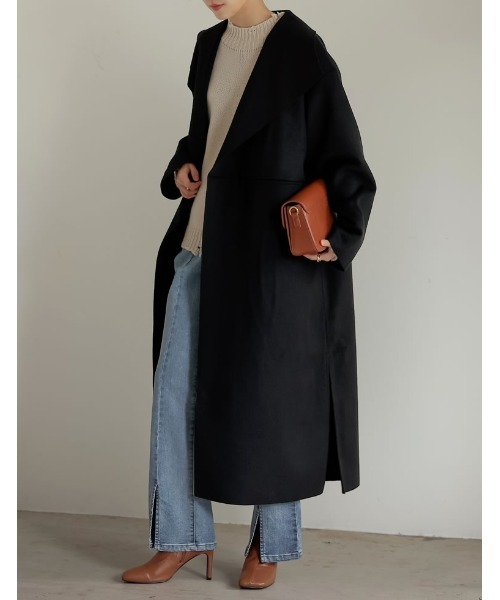 Re:EDIT（リエディ）の「[低身長/高身長サイズ有][2点セット]カットメルトンマフラー付きロングコート（チェスターコート・レディース・ベージュ/グリーン/モカ/ブラック・LARGE/MEDIUM/TALL/SHORT）」の10枚目の写真