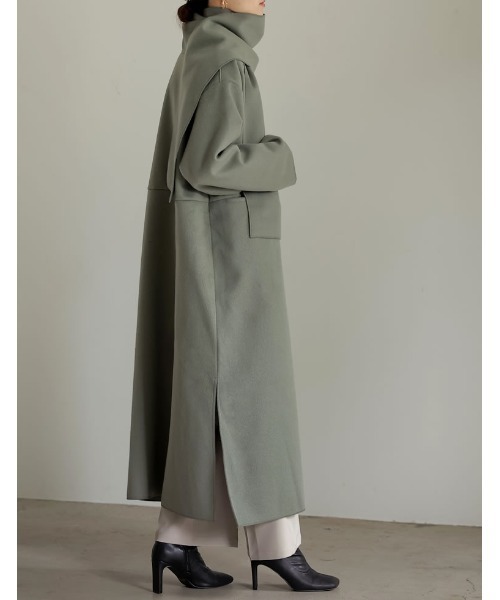 Re:EDIT（リエディ）の「[低身長/高身長サイズ有][2点セット]カットメルトンマフラー付きロングコート（チェスターコート・レディース・ベージュ/グリーン/モカ/ブラック・LARGE/MEDIUM/TALL/SHORT）」の16枚目の写真