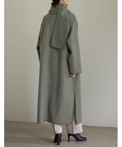 Re:EDIT（リエディ）の「[低身長/高身長サイズ有][2点セット]カットメルトンマフラー付きロングコート（チェスターコート・レディース・ベージュ/グリーン/モカ/ブラック・LARGE/MEDIUM/TALL/SHORT）」の17枚目の写真