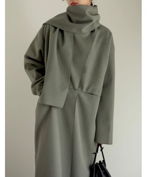 Re:EDIT（リエディ）の「[低身長/高身長サイズ有][2点セット]カットメルトンマフラー付きロングコート（チェスターコート・レディース・ベージュ/グリーン/モカ/ブラック・LARGE/MEDIUM/TALL/SHORT）」の14枚目の写真