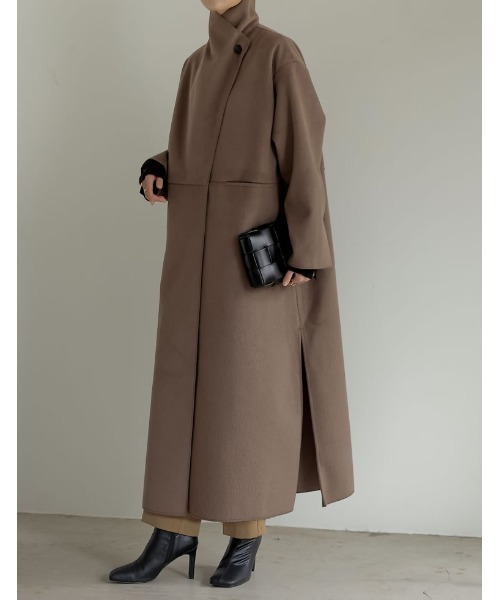 Re:EDIT（リエディ）の「[低身長/高身長サイズ有][2点セット]カットメルトンマフラー付きロングコート（チェスターコート・レディース・ベージュ/グリーン/モカ/ブラック・LARGE/MEDIUM/TALL/SHORT）」の5枚目の写真