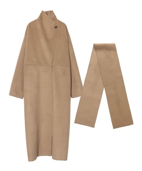 Re:EDIT（リエディ）の「[低身長/高身長サイズ有][2点セット]カットメルトンマフラー付きロングコート（チェスターコート・レディース・ベージュ/グリーン/モカ/ブラック・LARGE/MEDIUM/TALL/SHORT）」の18枚目の写真