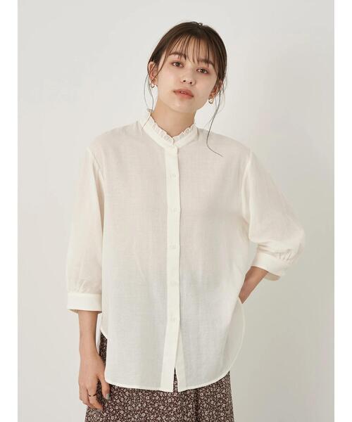 earth music&ecology(アースミュージックアンドエコロジー)の「シアーフリルシャツ *(シャツ/ブラウス・レディース・ブラウン/オフホワイト/ミント/ブラック/ライトベージュ/ライトピンク・FREE)」の7枚目の写真