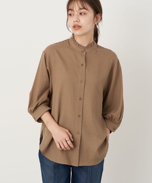 earth music&ecology(アースミュージックアンドエコロジー)の「シアーフリルシャツ *(シャツ/ブラウス・レディース・ブラウン/オフホワイト/ミント/ブラック/ライトベージュ/ライトピンク・FREE)」の3枚目の写真