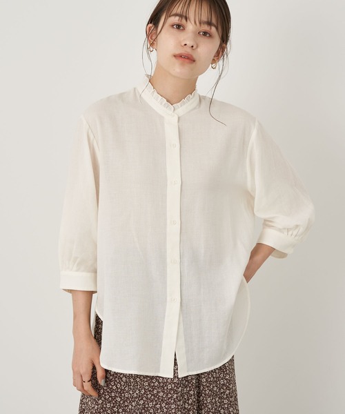 earth music&ecology(アースミュージックアンドエコロジー)の「シアーフリルシャツ *(シャツ/ブラウス・レディース・ブラウン/オフホワイト/ミント/ブラック/ライトベージュ/ライトピンク・FREE)」の1枚目の写真