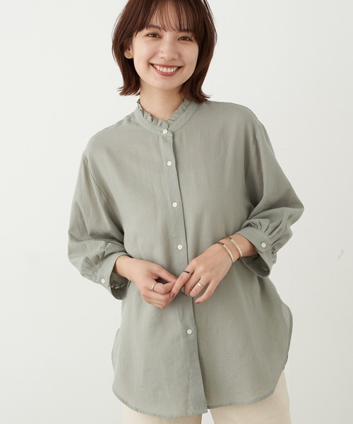 earth music&ecology(アースミュージックアンドエコロジー)の「シアーフリルシャツ *(シャツ/ブラウス・レディース・ブラウン/オフホワイト/ミント/ブラック/ライトベージュ/ライトピンク・FREE)」の5枚目の写真