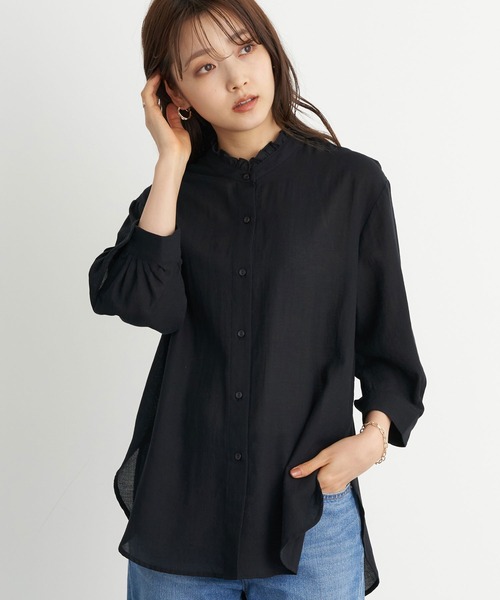 earth music&ecology(アースミュージックアンドエコロジー)の「シアーフリルシャツ *(シャツ/ブラウス・レディース・ブラウン/オフホワイト/ミント/ブラック/ライトベージュ/ライトピンク・FREE)」の2枚目の写真