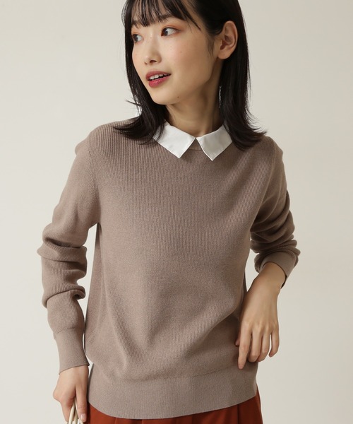 NATURAL BEAUTY BASIC（ナチュラルビューティーベーシック）の「カラードッキングニット（ニット/セーター・レディース・ベージュ/ピンク/ネイビー・MEDIUM）」の4枚目の写真