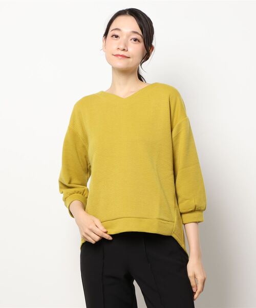 BELLUNA PLUS(ベルーナ)の「裏起毛リップル素材Vネックプルオーバー(Tシャツ/カットソー・レディース・ネイビー/イエロー/グレー系その他/コーラル・MEDIUM/LARGE/X-LARGE)」の10枚目の写真