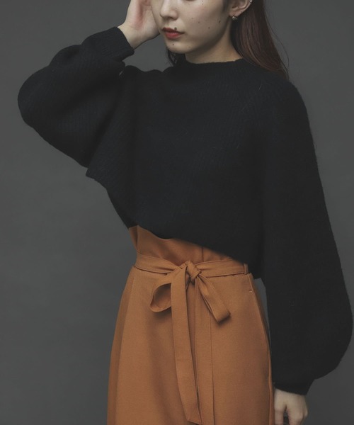 SENSE OF PLACE by URBAN RESEARCH（センスオブプレイスバイアーバンリサーチ）の「ストレッチアルパカアイレットショートセーター（ニット/セーター・レディース・ブラック/アイボリー/ブルー/ベージュ/レッド・ONE）」の3枚目の写真