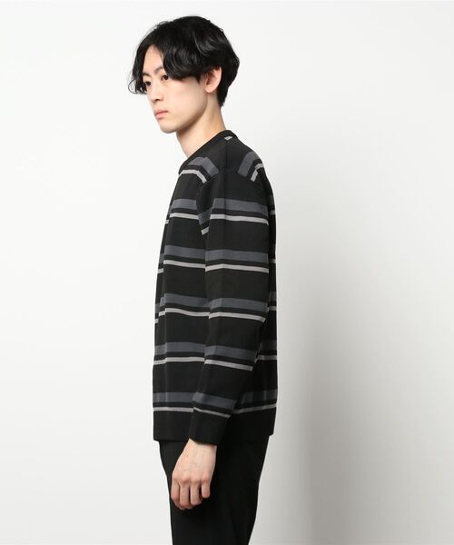 BACK NUMBER（バックナンバー）の「【BACK NUMBER】天竺編みボーダークルーニット（ニット/セーター・メンズ・ブラック×グレー/ホワイト×カーキブラウン・XL/L/S/M）」の3枚目の写真