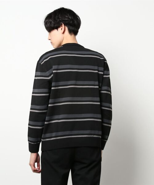 BACK NUMBER（バックナンバー）の「【BACK NUMBER】天竺編みボーダークルーニット（ニット/セーター・メンズ・ブラック×グレー/ホワイト×カーキブラウン・XL/L/S/M）」の4枚目の写真
