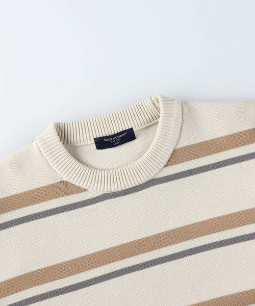 BACK NUMBER（バックナンバー）の「【BACK NUMBER】天竺編みボーダークルーニット（ニット/セーター・メンズ・ブラック×グレー/ホワイト×カーキブラウン・XL/L/S/M）」の7枚目の写真