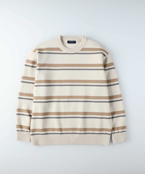 BACK NUMBER（バックナンバー）の「【BACK NUMBER】天竺編みボーダークルーニット（ニット/セーター・メンズ・ブラック×グレー/ホワイト×カーキブラウン・XL/L/S/M）」の13枚目の写真