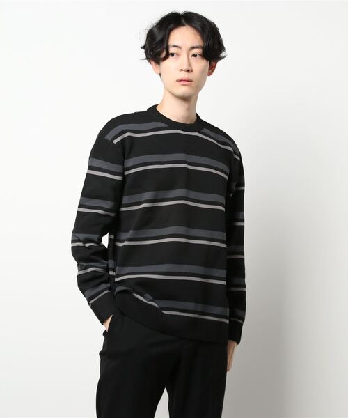 BACK NUMBER（バックナンバー）の「【BACK NUMBER】天竺編みボーダークルーニット（ニット/セーター・メンズ・ブラック×グレー/ホワイト×カーキブラウン・XL/L/S/M）」の6枚目の写真