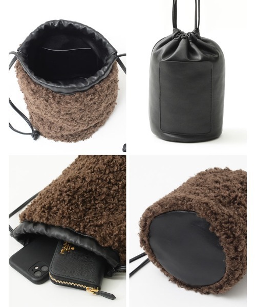 Re:EDIT（リエディ）の「リバーシブルプードルファー巾着バッグ（ショルダーバッグ・レディース・ブラウン/アイボリー・FREE）」の16枚目の写真